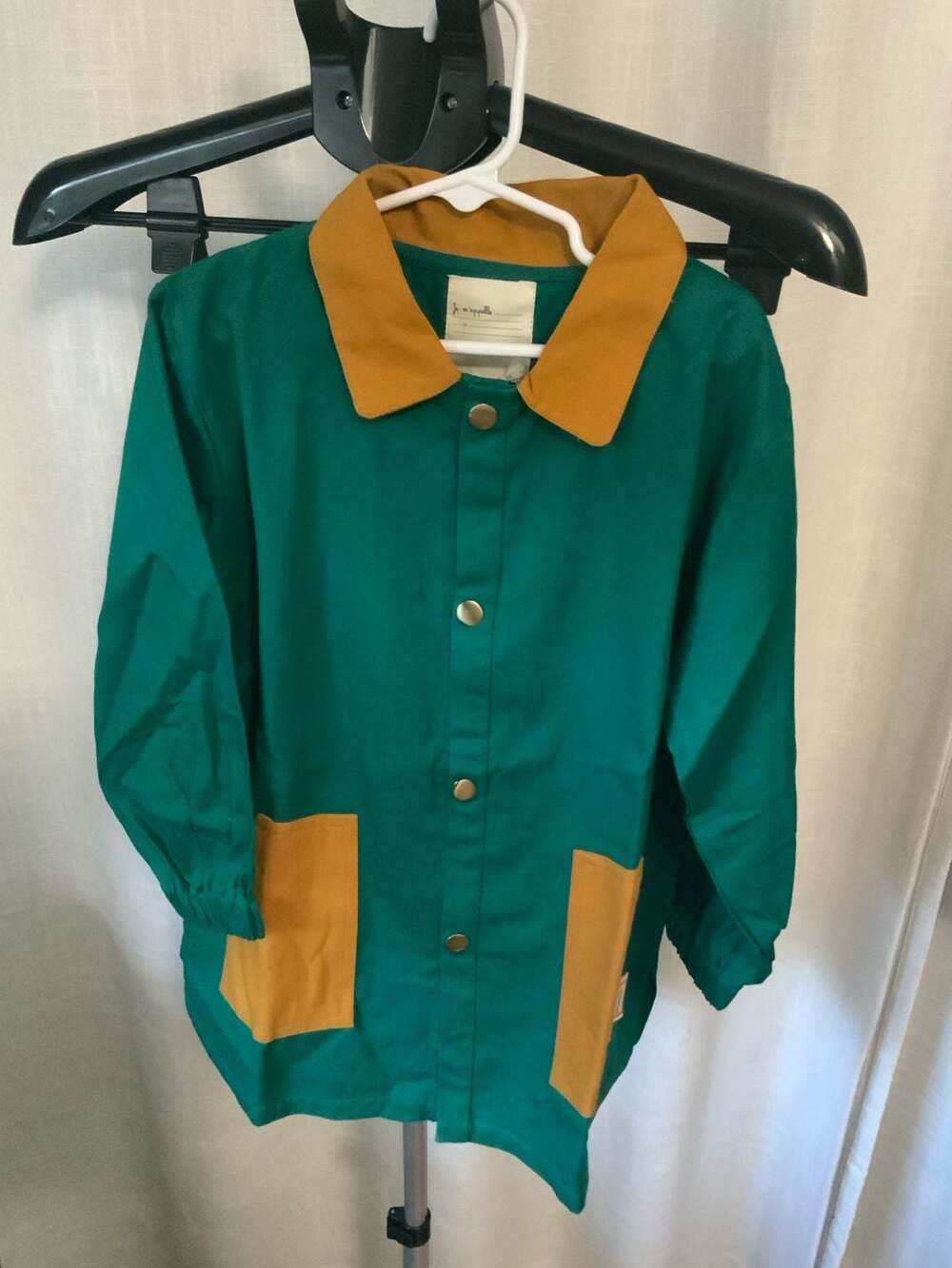 Je M’appelle School Smock Unisex Size 5 ans Green Yellow Jacket
